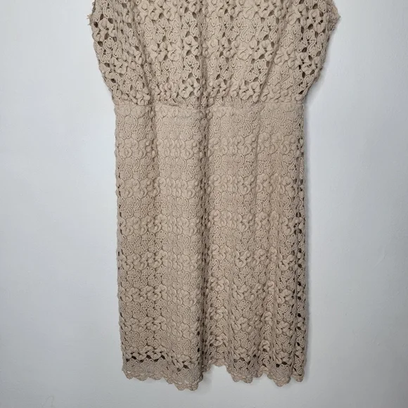 FREE PEOPLE Nude Mini Dress Lily Crochet Blouson Lace Overlay Cutout Women Small - Picture 4 of 14